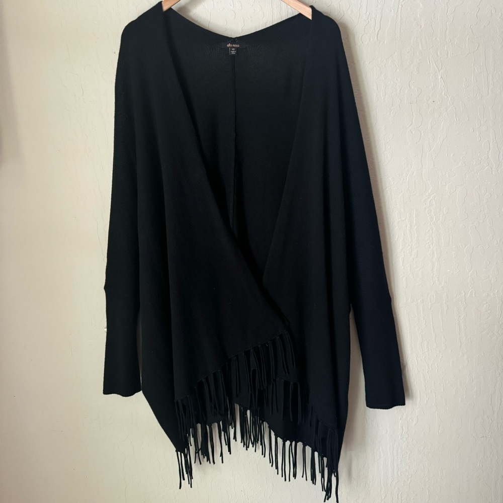 ELLA MOSS Open Front Fringe Long Cardigan Black Wool Cashmere Blend Style EE5999 - Picture 7 of 13